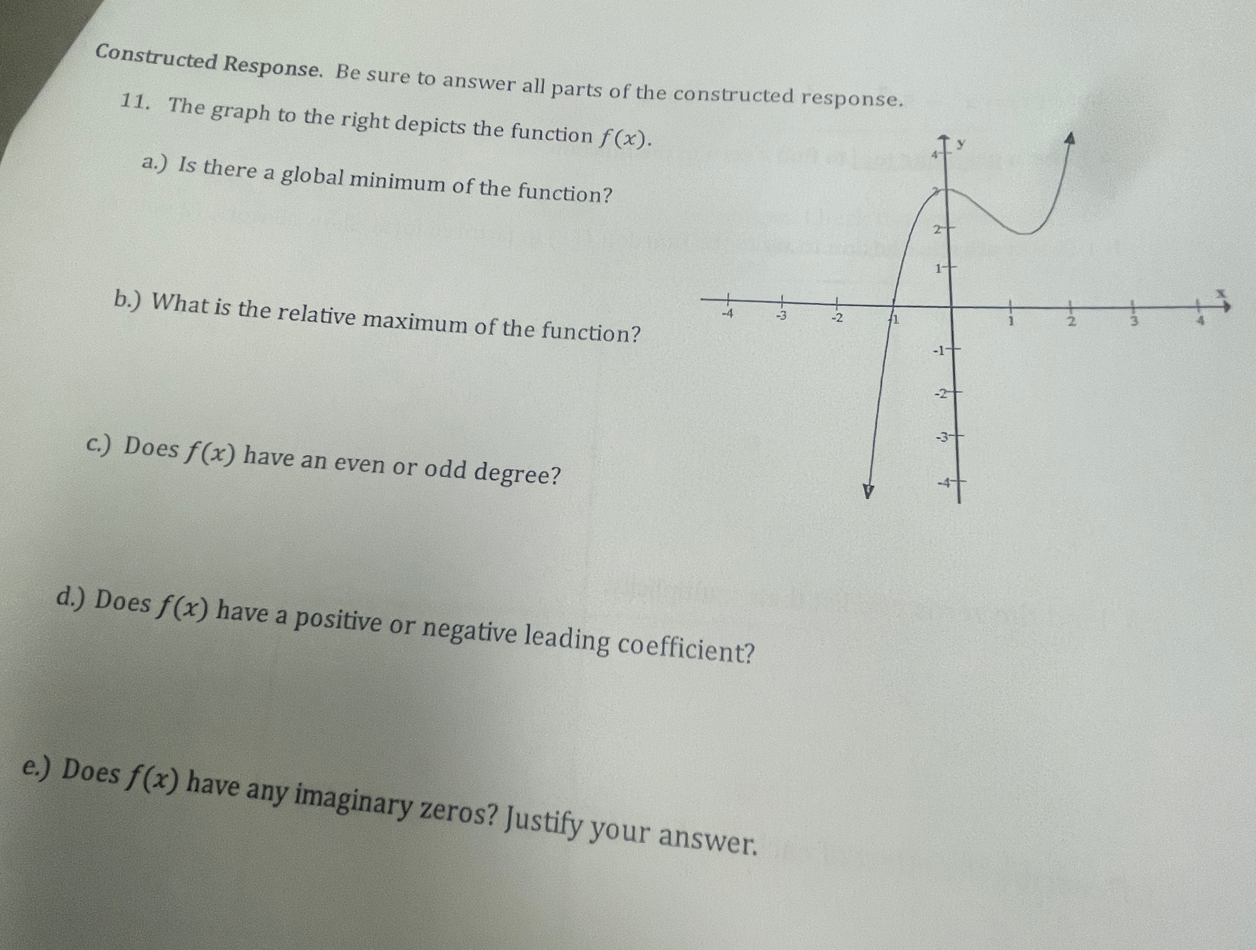 Constructed Response. Be sure to answer all parts