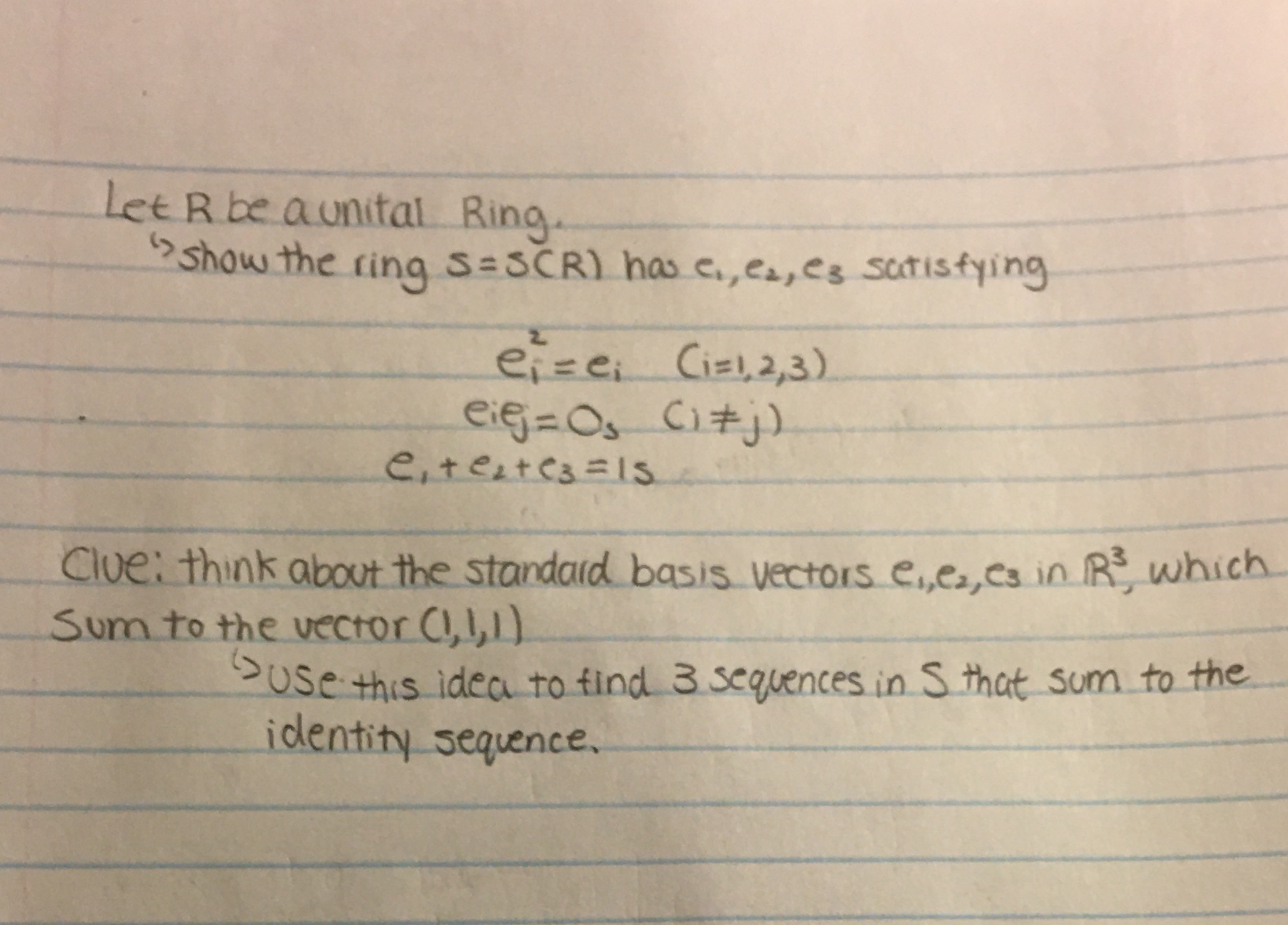 Let R be a unital Ring. " show the ring S= SCR)