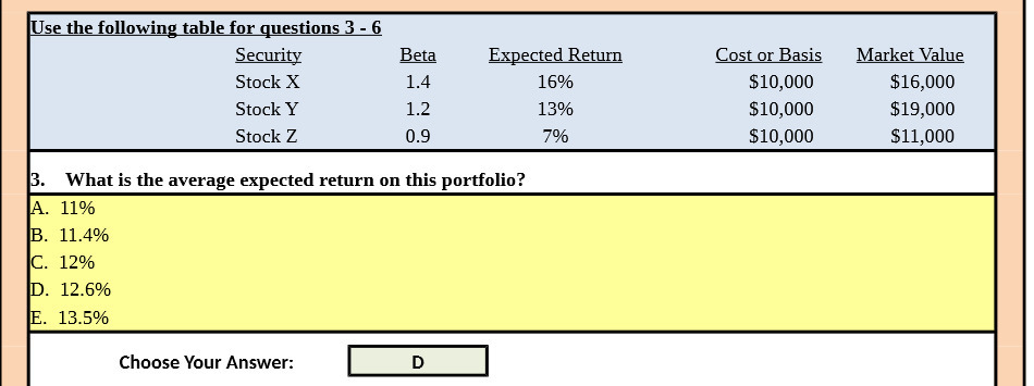 Use the following table for questions 3 - 6