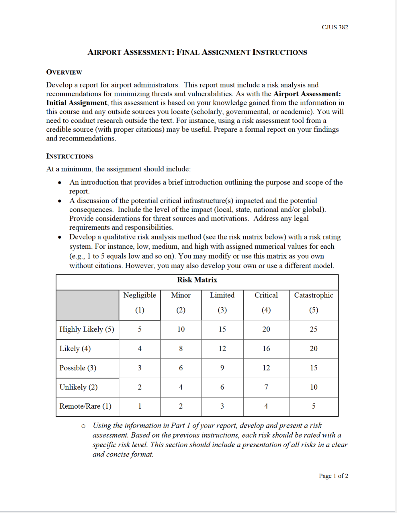 CJUS 382 AIRPORT ASSESSMENT: FINAL ASSIGNMENT