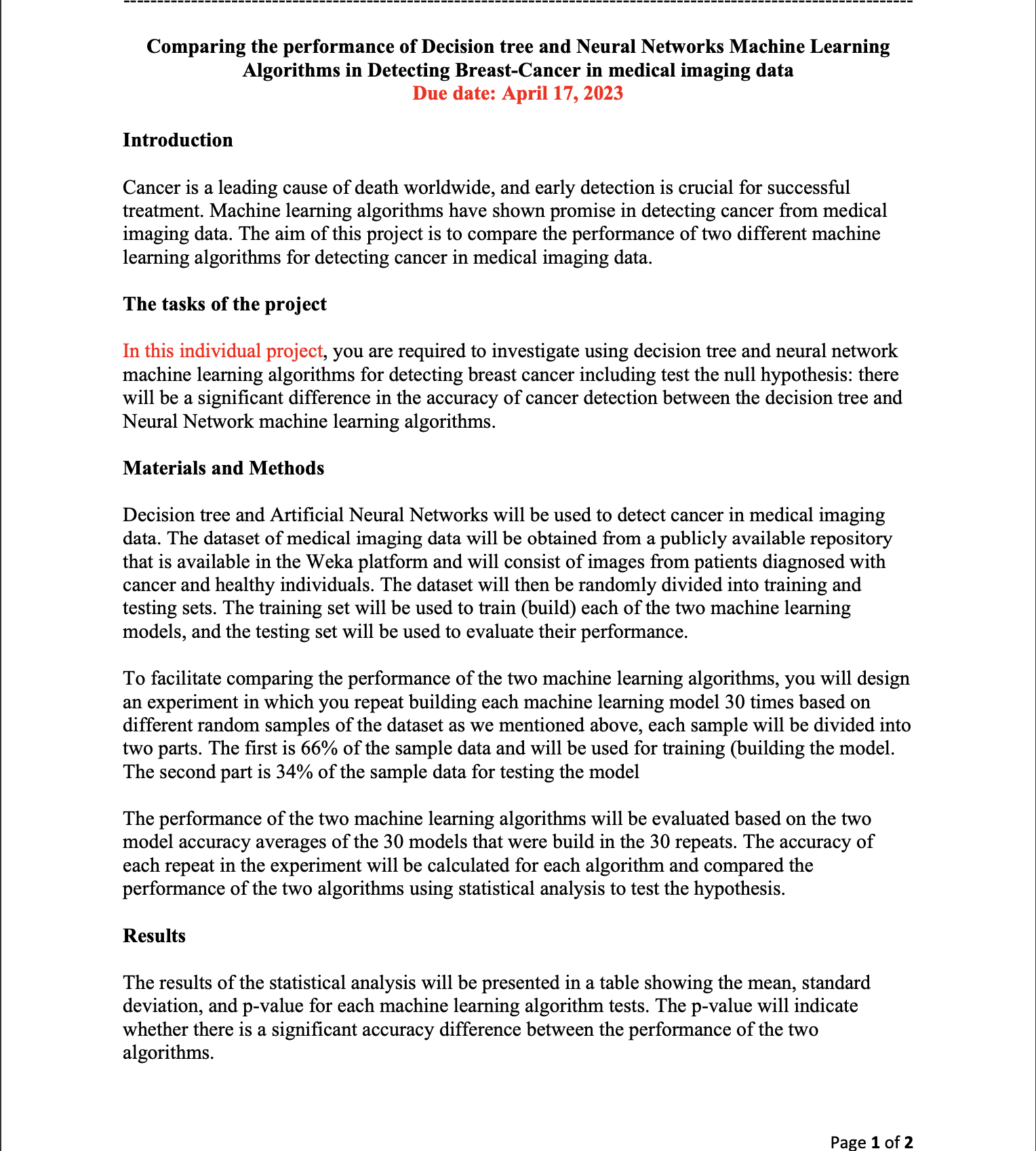 Comparing the performance of Decision tree and