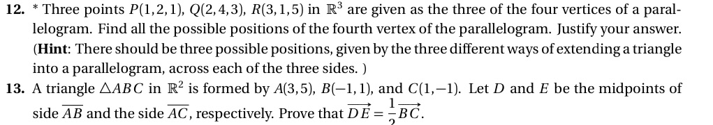 12. * Three points P(1,2,1], Q(2,4,3], R(3,1,5]