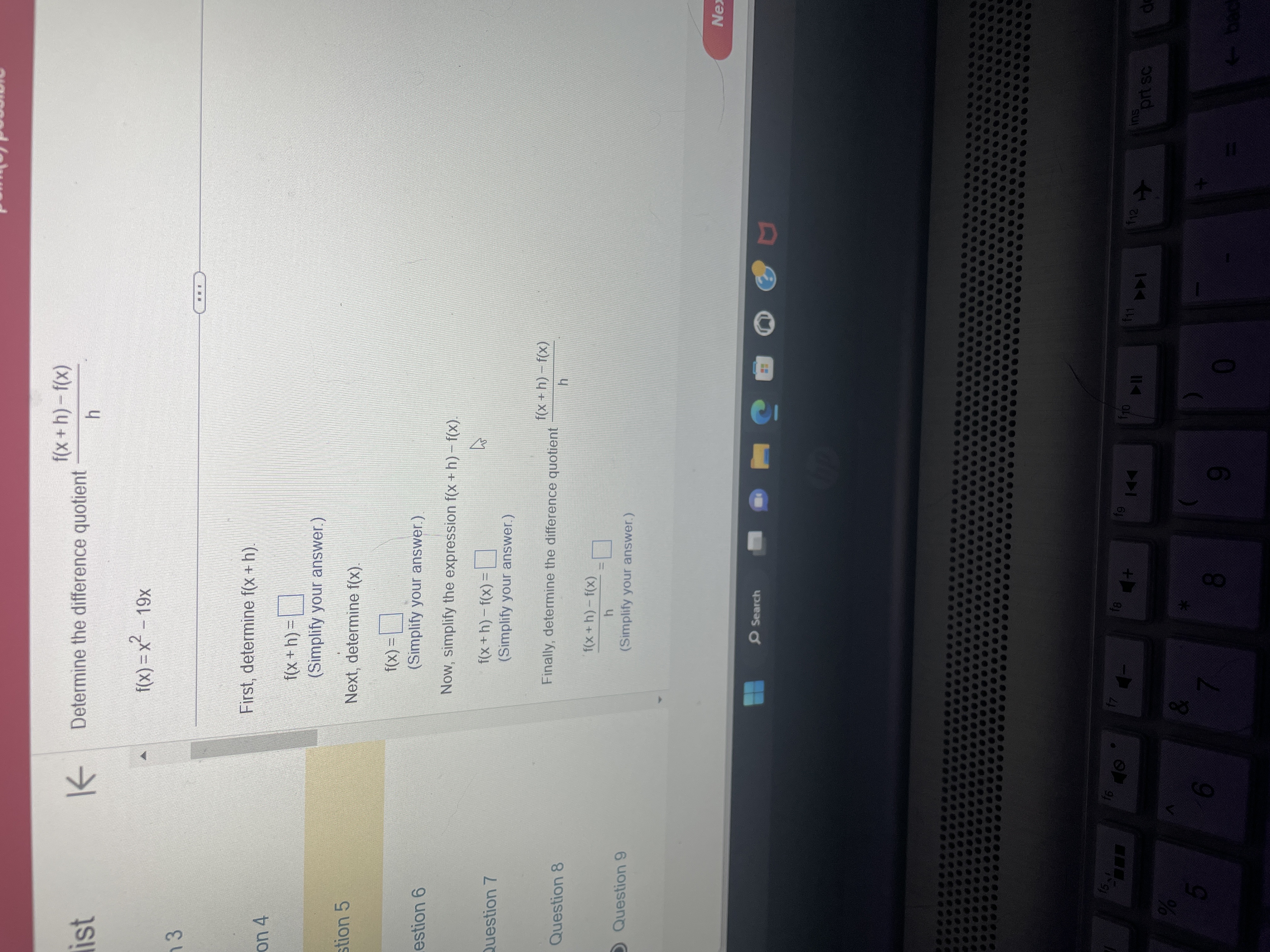 f( x + h) - f(x) list Determine the difference