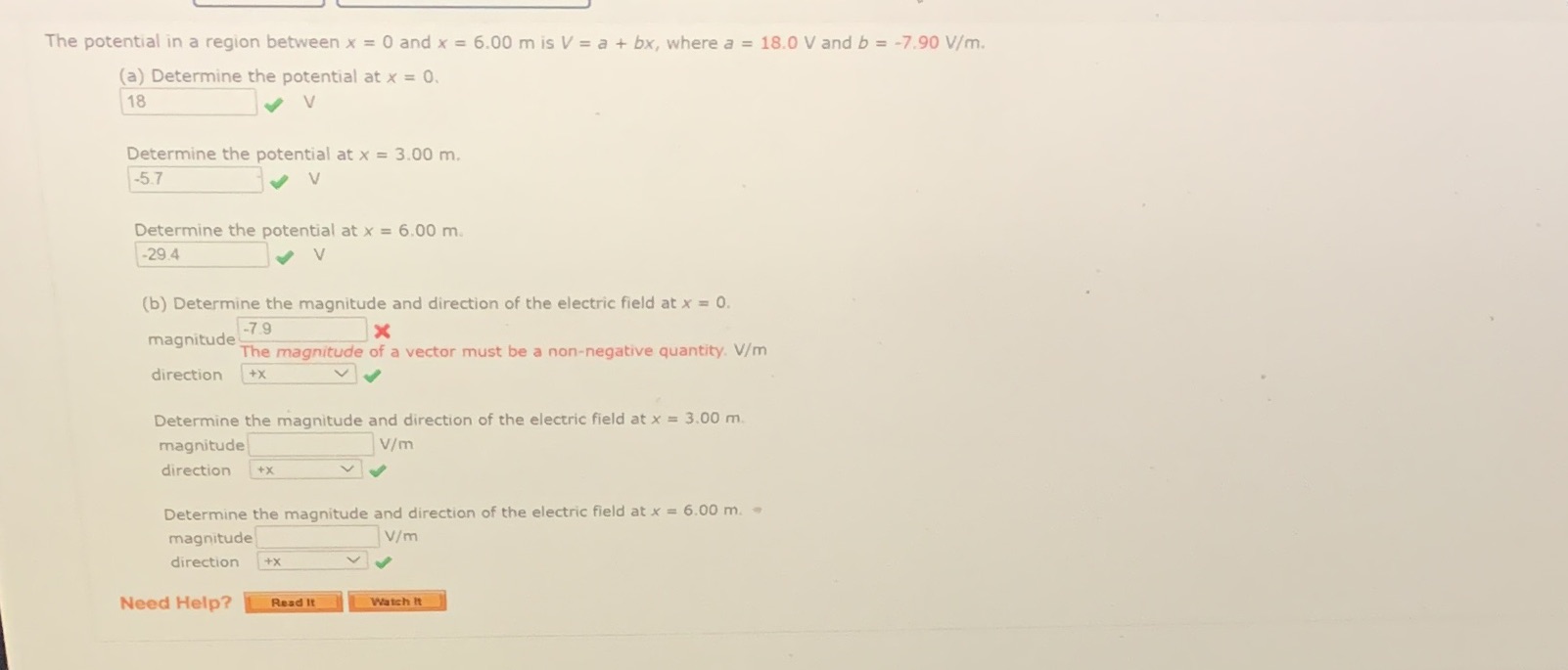 B) The potential in a region between x = 0 and x