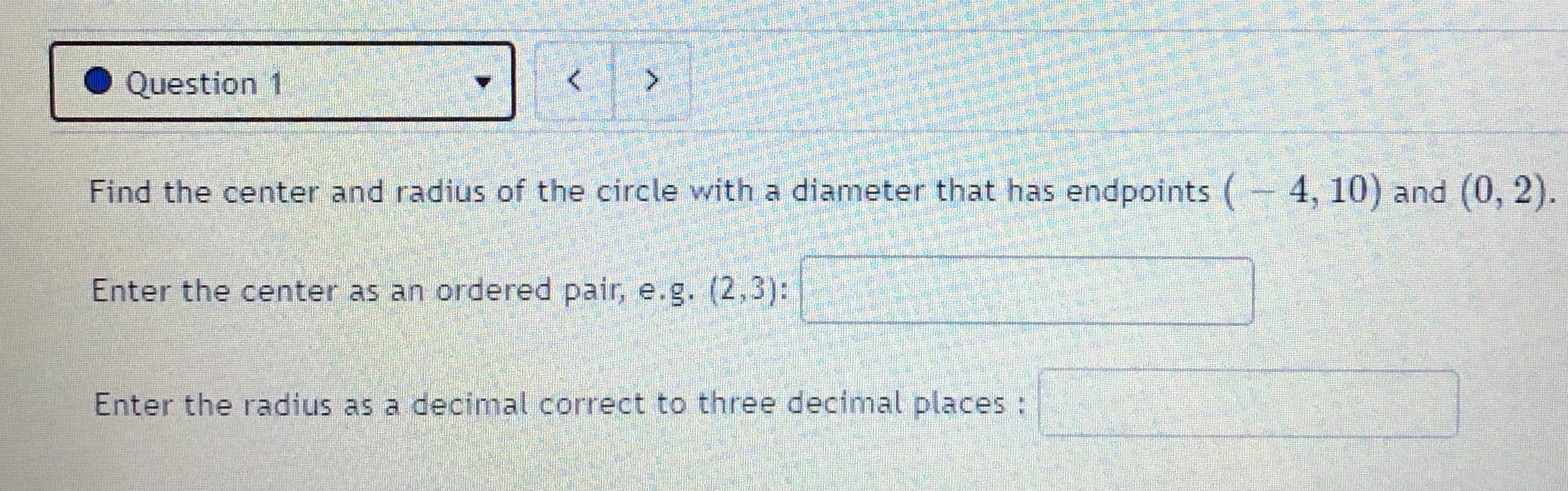 Question 1. 11.1 Question 1 Find the center and