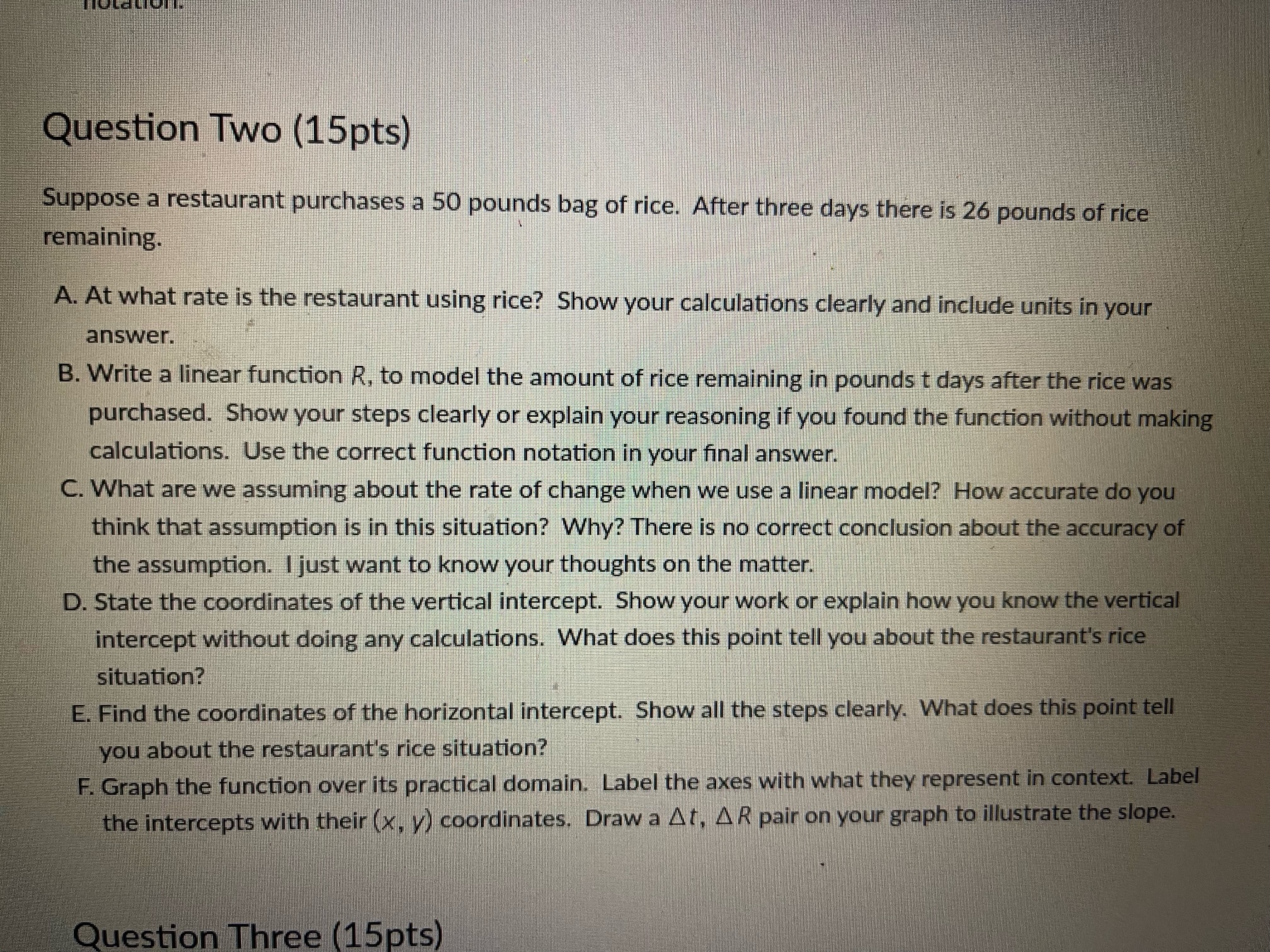 Question Two (15pts) Suppose a restaurant