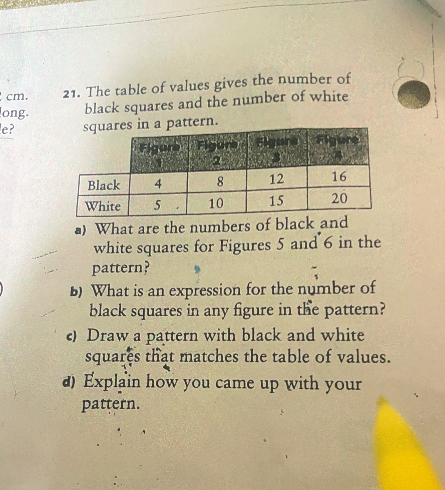 cm. 21. The table of values gives the number of