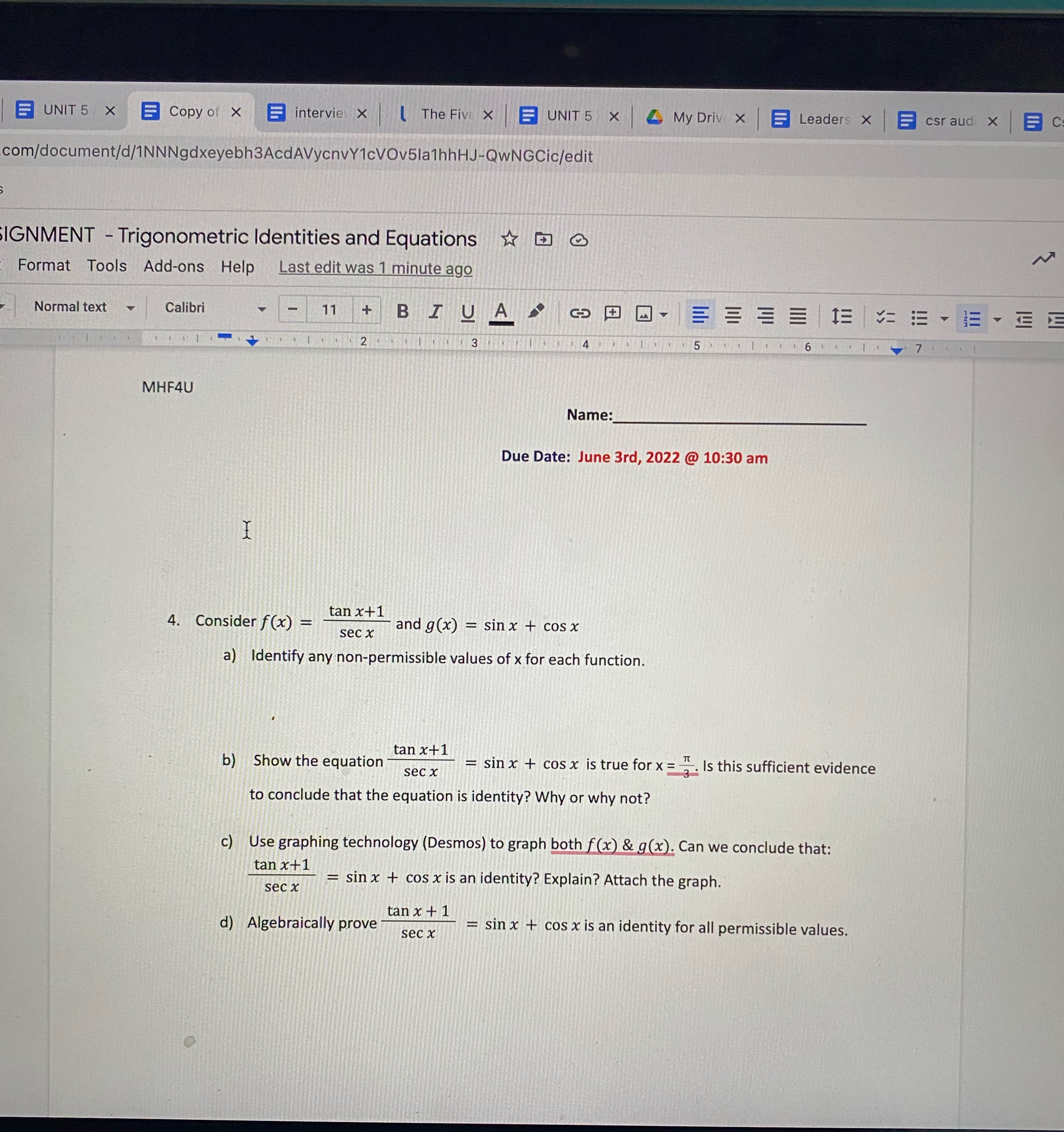 Trigonometric identities and equations UNIT 5 X
