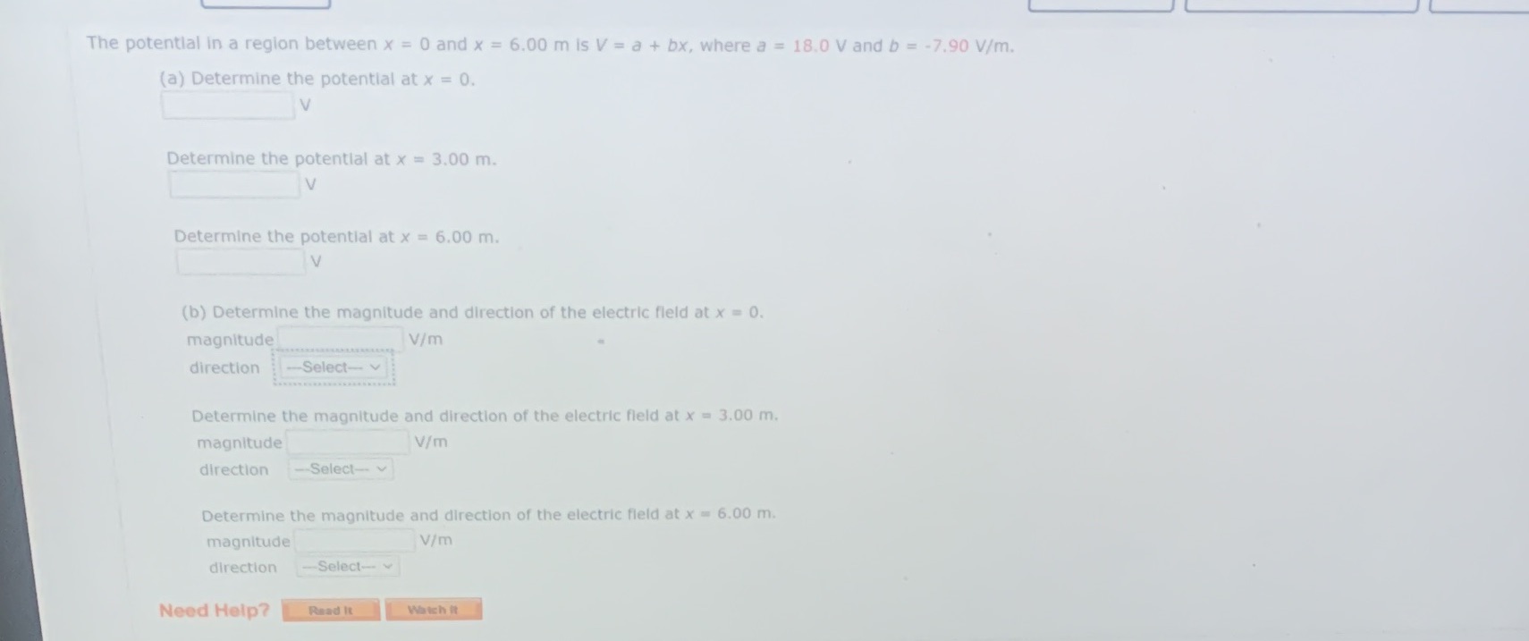 Directions choices to from on (b) is +x or -x The