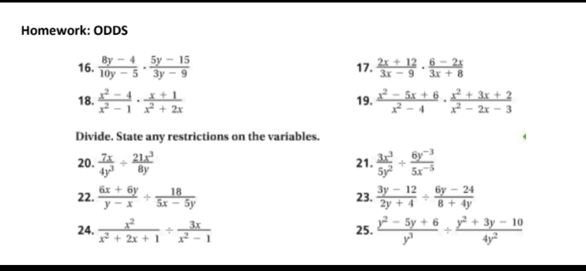 Homework: ODDS 8y - 4 5y - 15 16. 17 2x + 12 6 -