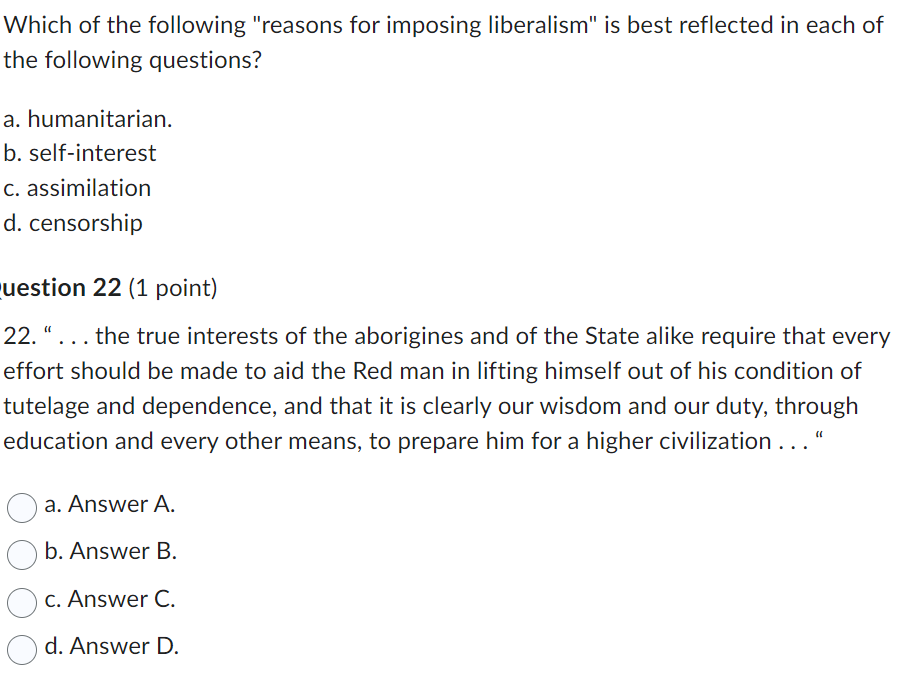 Which of the following "reasons for imposing