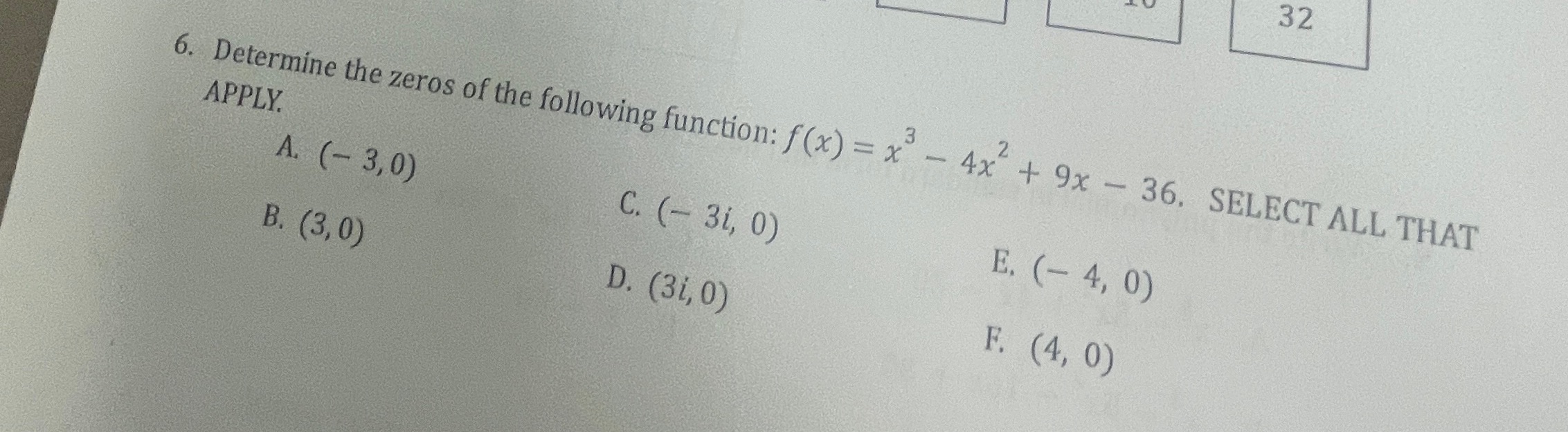 32 6. Determine the zeros of the following