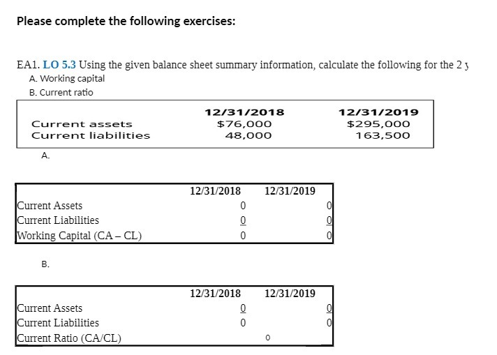 Please complete the following exercises: EA1. LO
