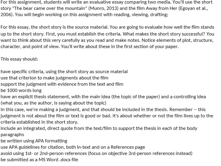 For this assignment, students will write an