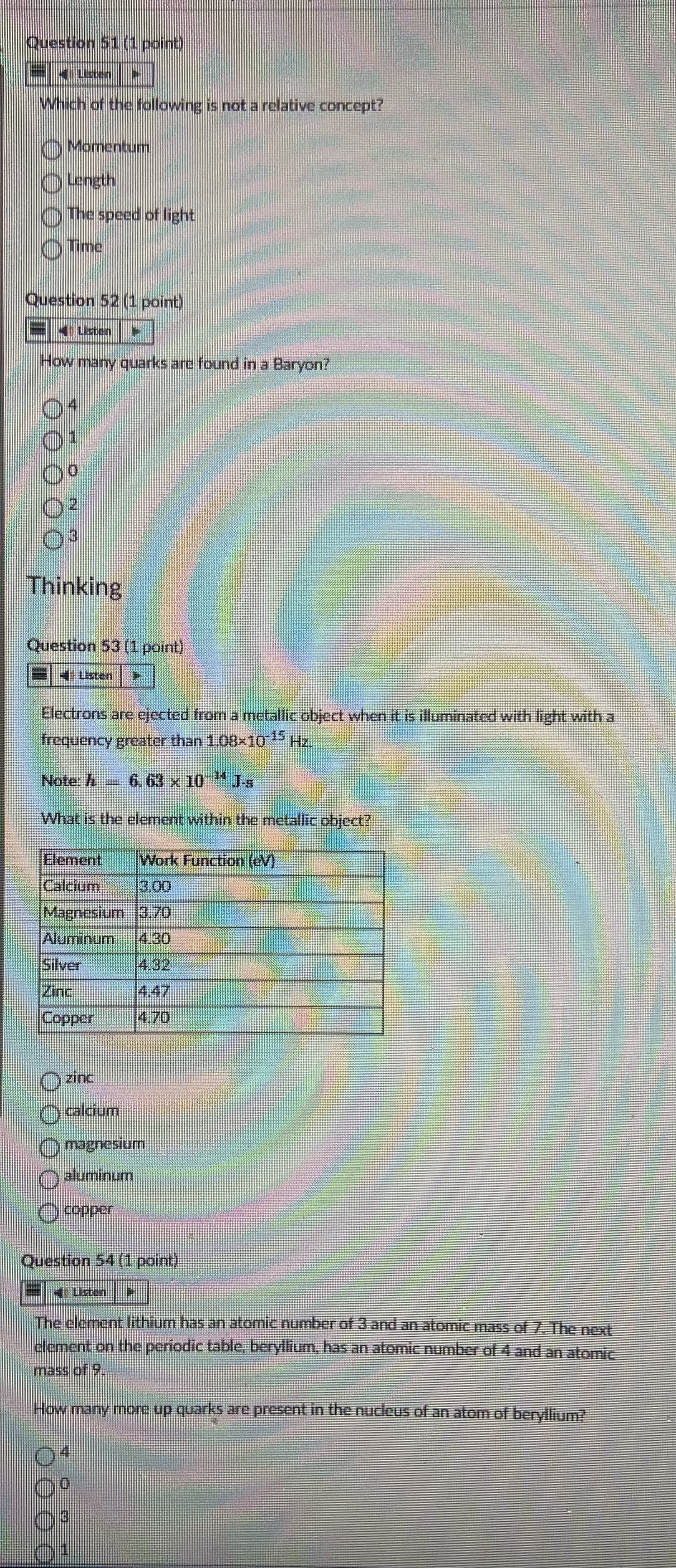 Question 51 (1 point) Which of the following is