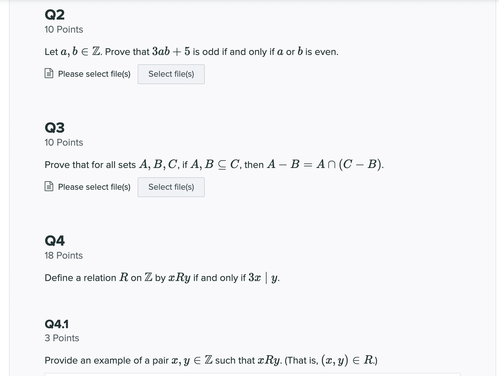 Q2 10 Points Let a, b E Z. Prove that 3ab + 5 is