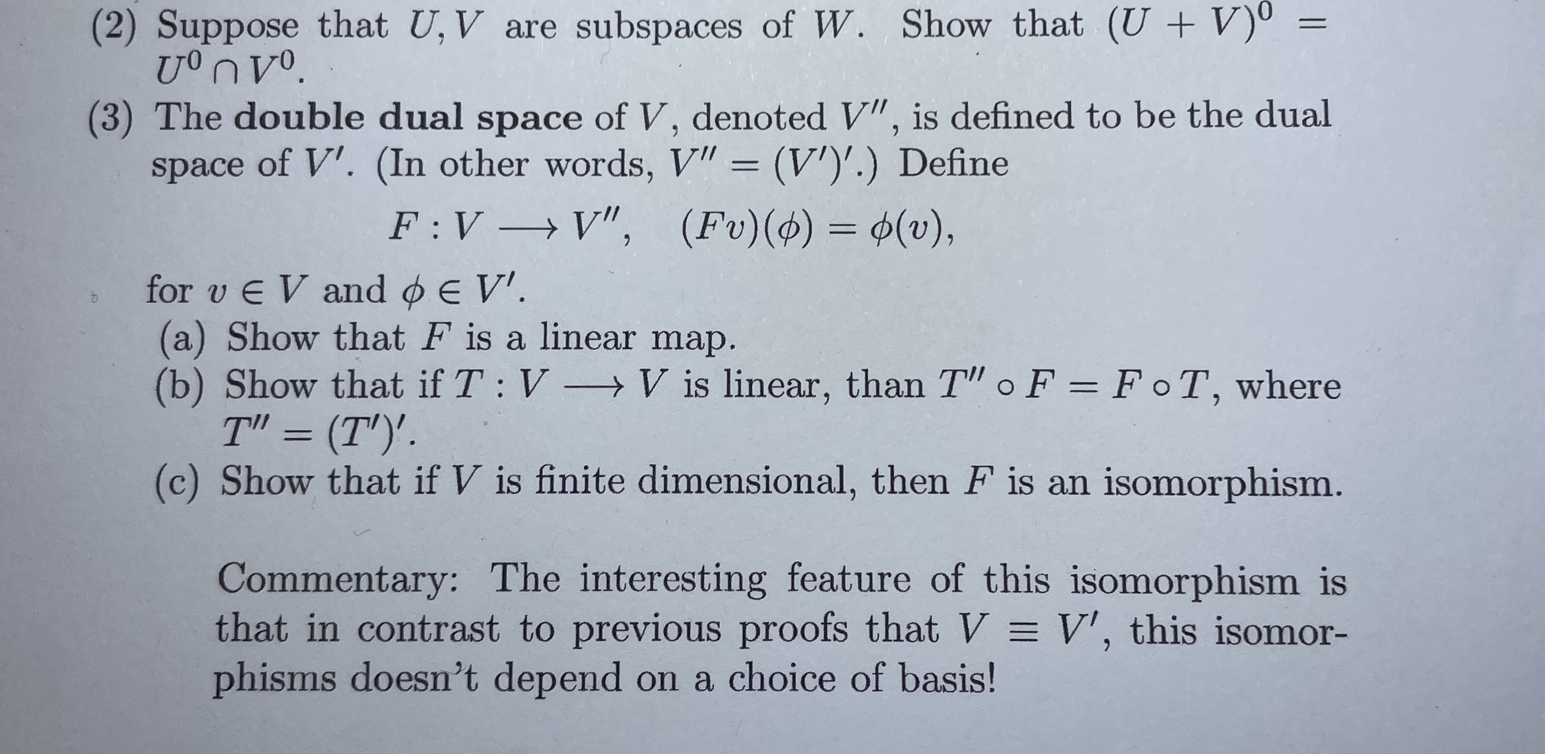 (2) Suppose that U, V are subspaces of W. Show