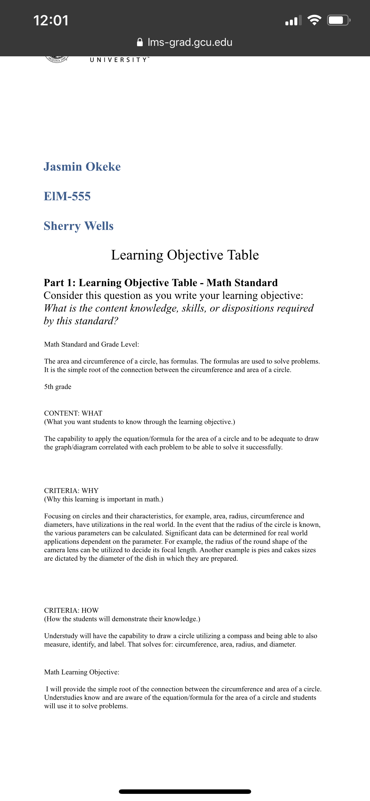 Part 1: Assessment Table Can someone show me an