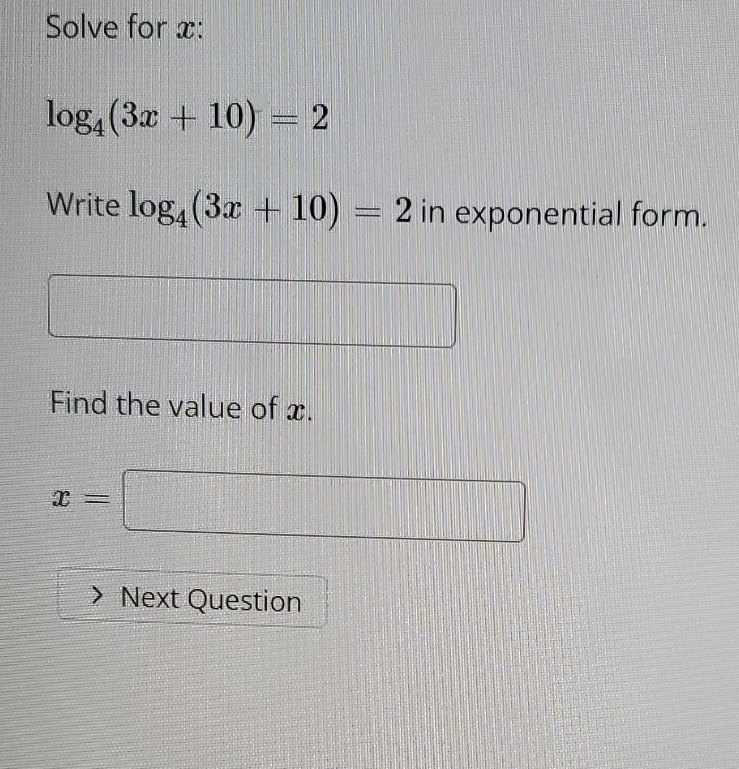 need help with the problem Solve for z: log, (3x