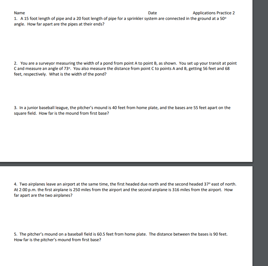 Name Date Applications Practice 2 1. A 15 foot