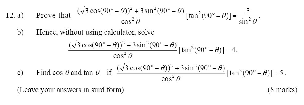(J3 cos(90 53))2 + 3 sin2(90 6) cos2 6 3 12. a)
