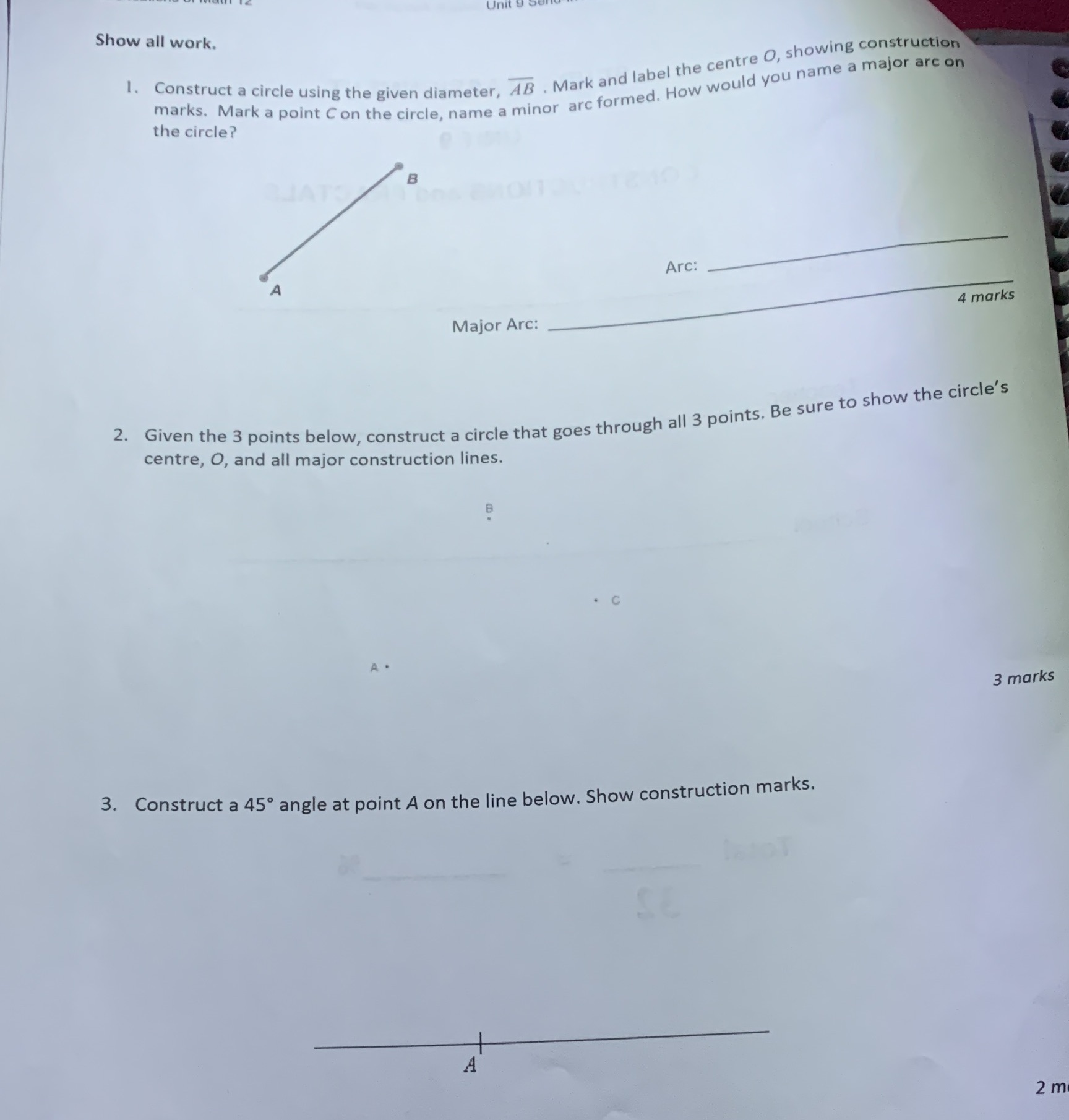 Math 12 foundations Show all work. 1. Construct a