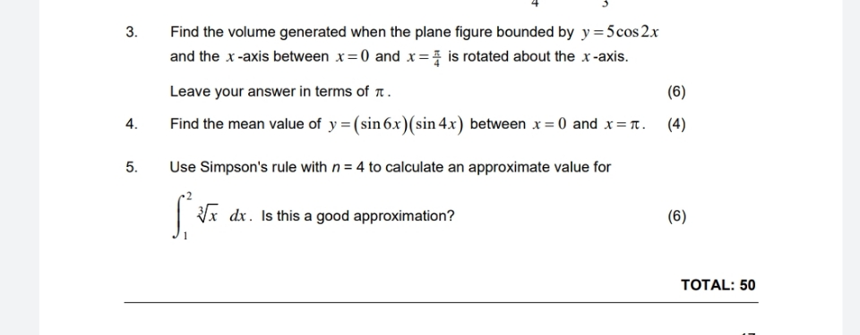 solve 4 and 5 'I J Find the volume generated when