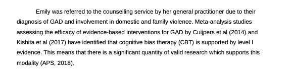 Emily was referred to the counselling service by