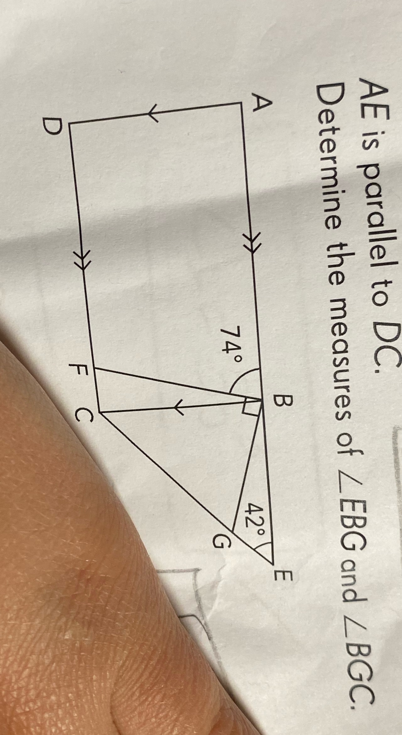 AE is parallel to DC. Determine the measures of