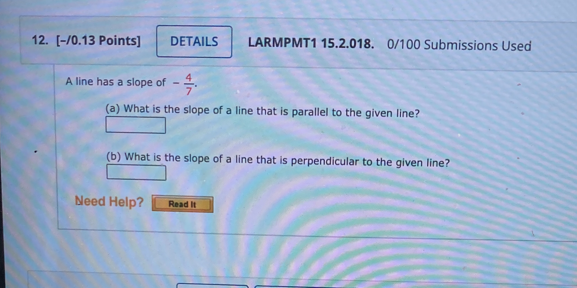 12. [-/0.13 Points] DETAILS LARMPMT1 15.2.018.