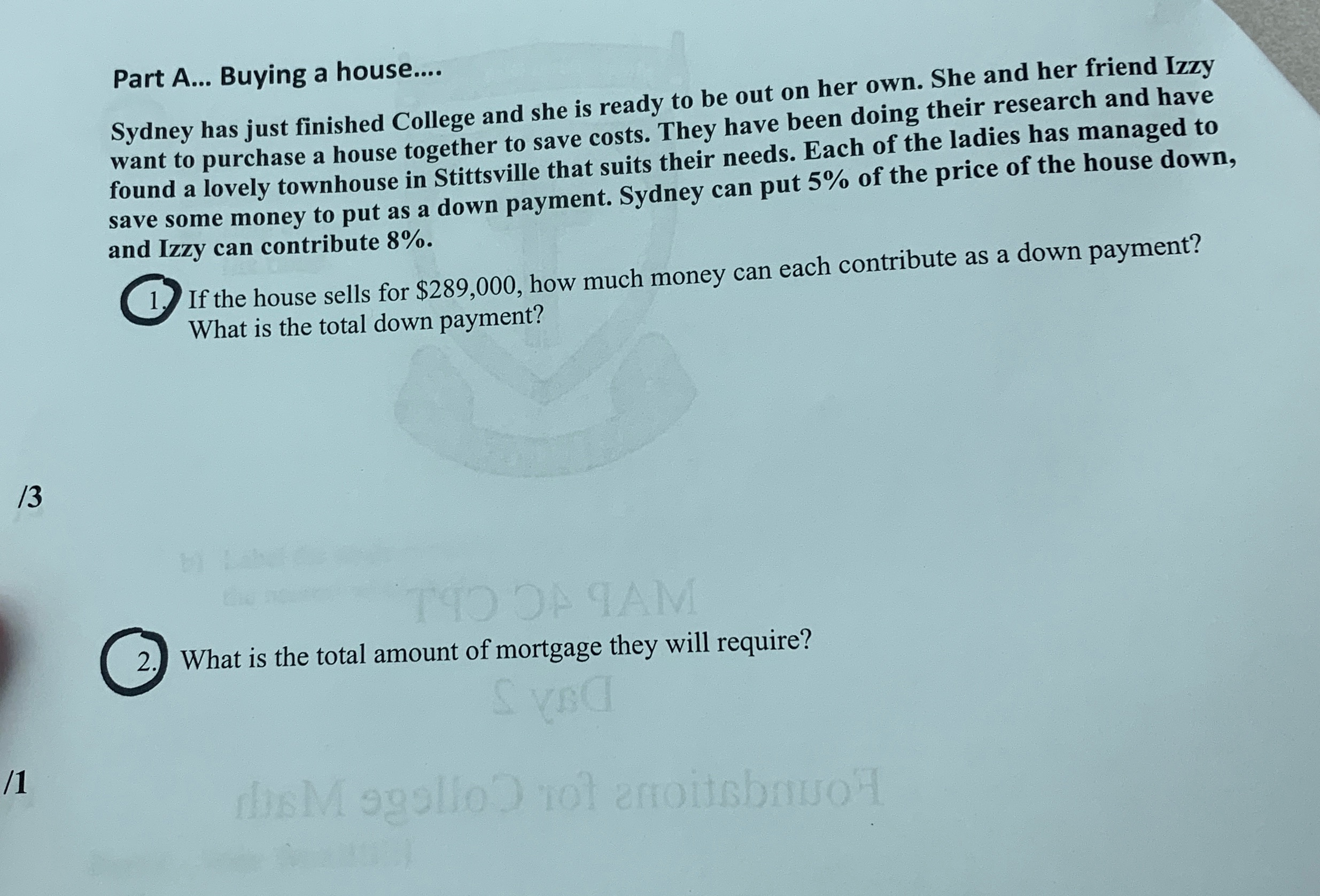 Part A... Buying a house.... Sydney has just