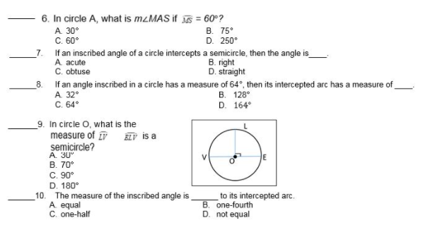 6. In circle A, what is myMAS if NS = 60? A 30 B.