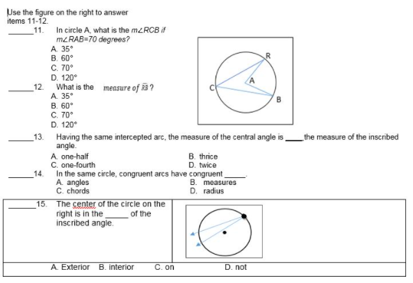 6. In circle A, what is myMAS if NS = 60? A 30 B.