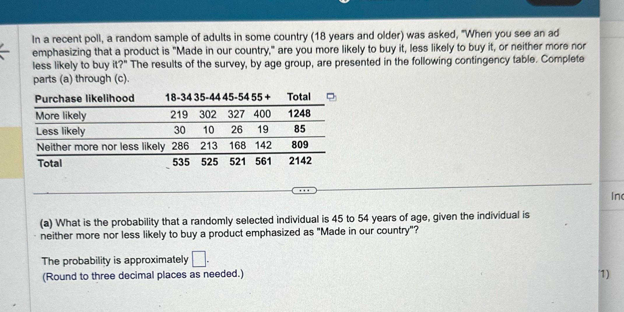 In a recent poll, a random sample of adults in