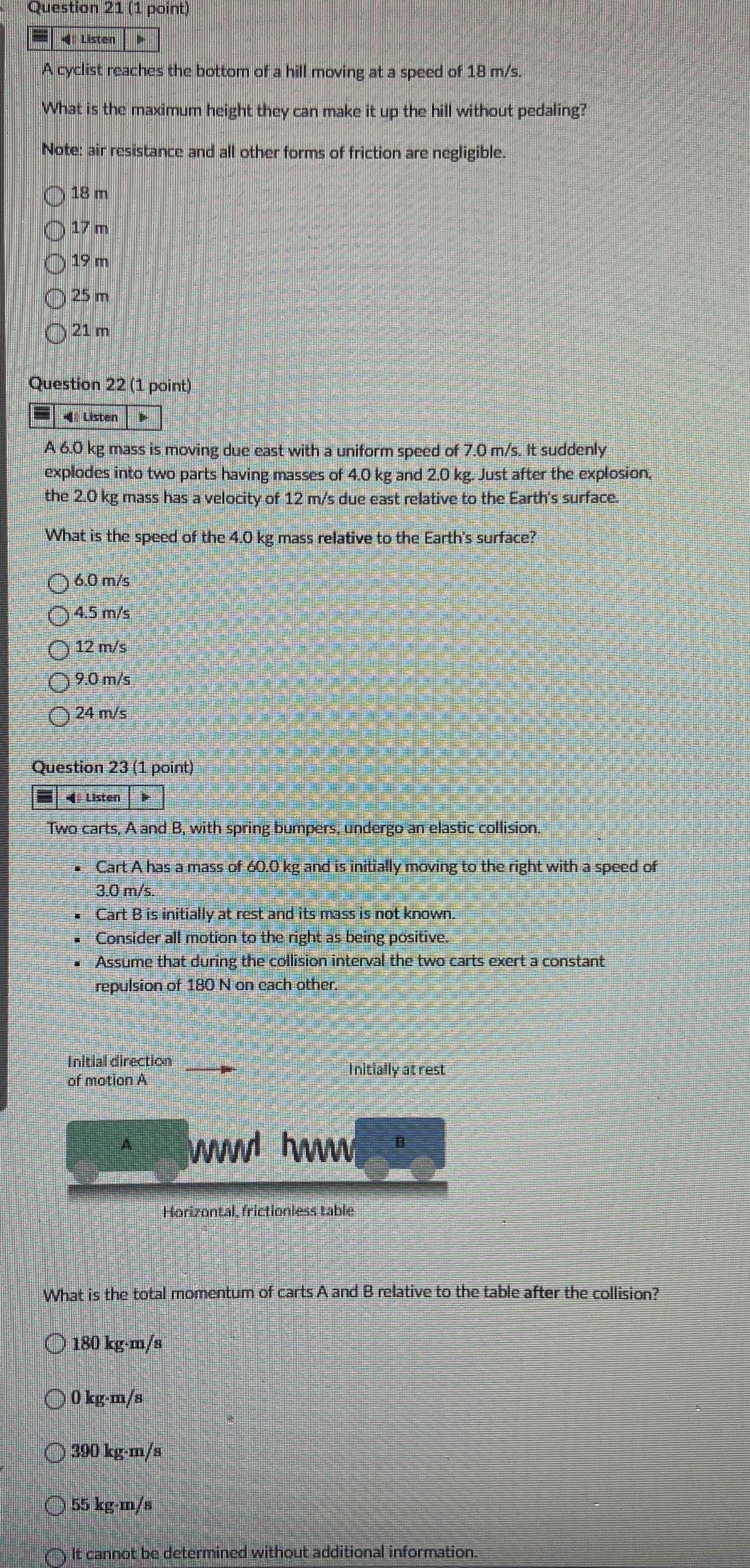 Question 21 1 paint cyclist reaches the bottom of