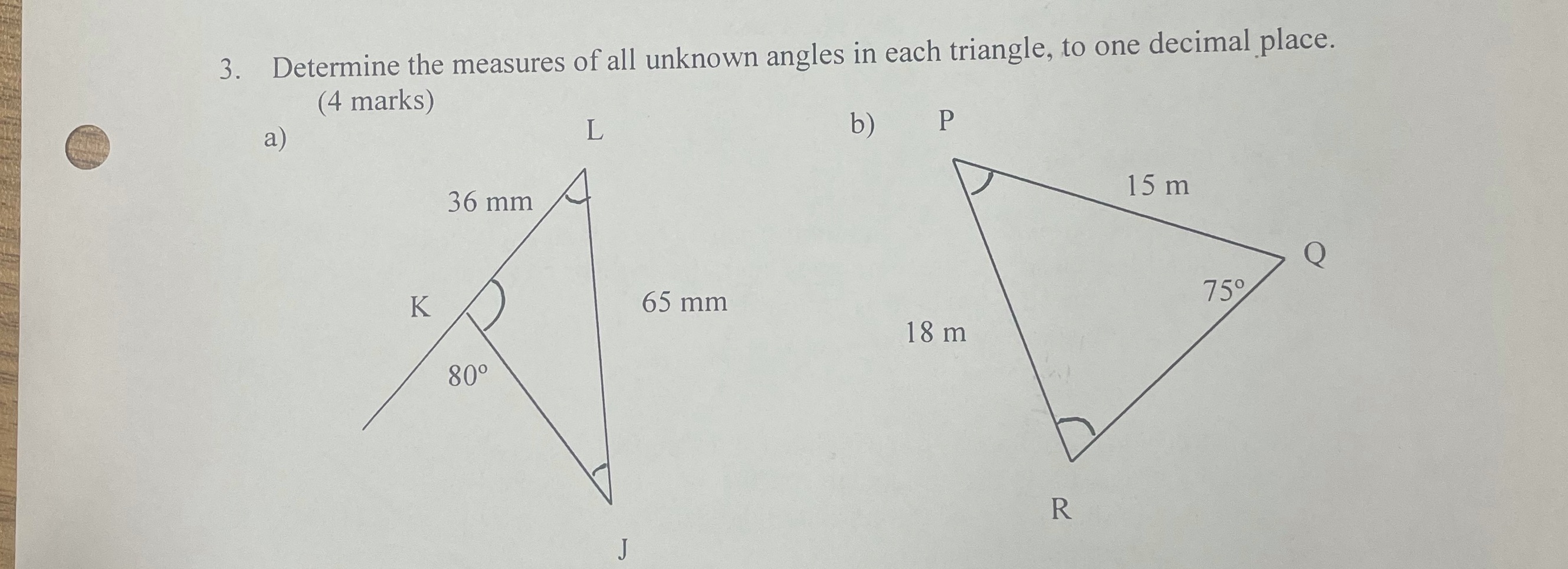 I need help 3. Determine the measures of all