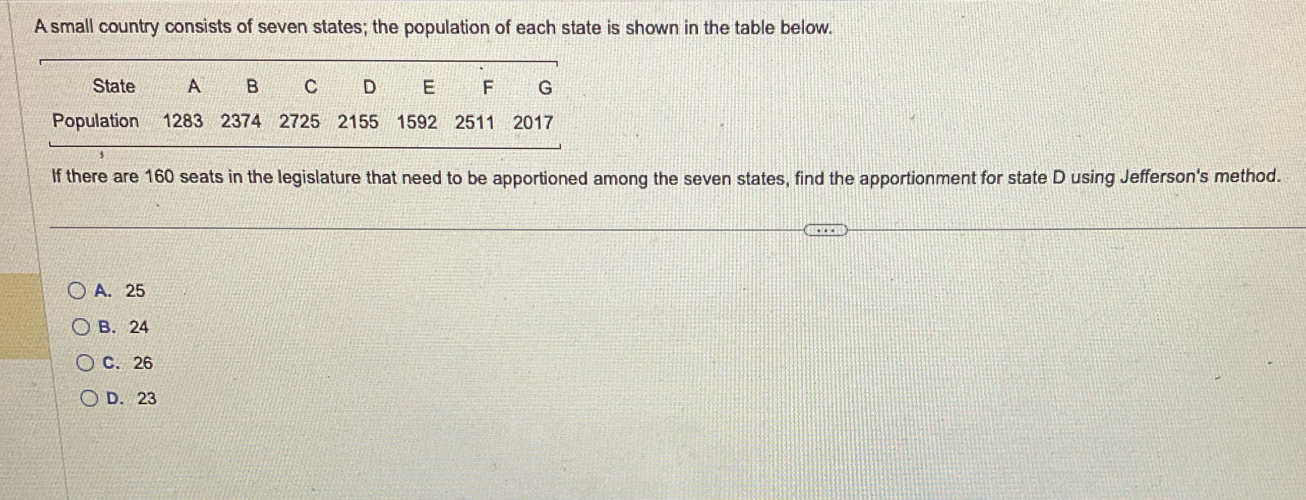 A small country consists of seven states; the