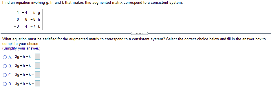 19. Find an equation involving g, h, and k that