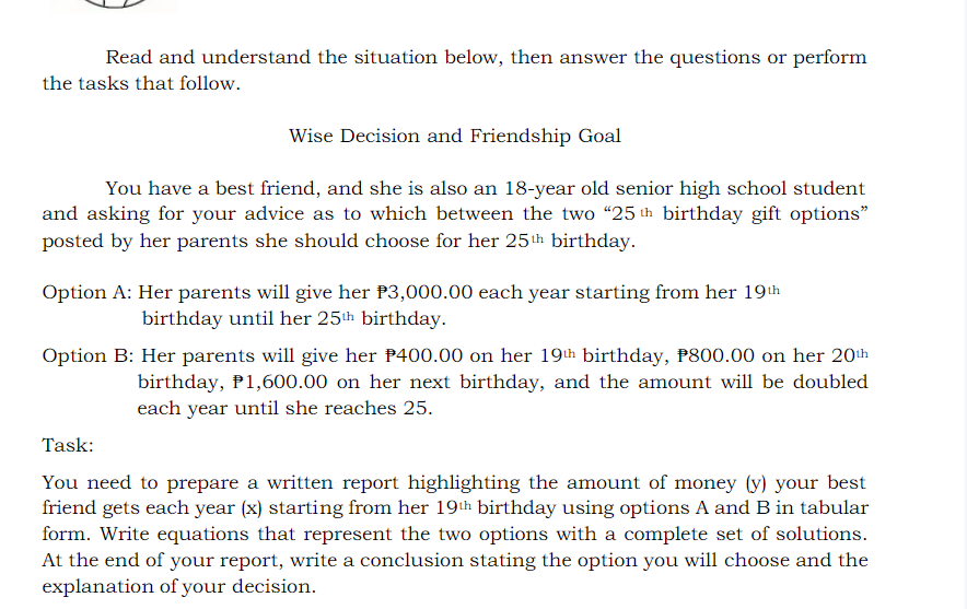 Read and understand the situation below, then