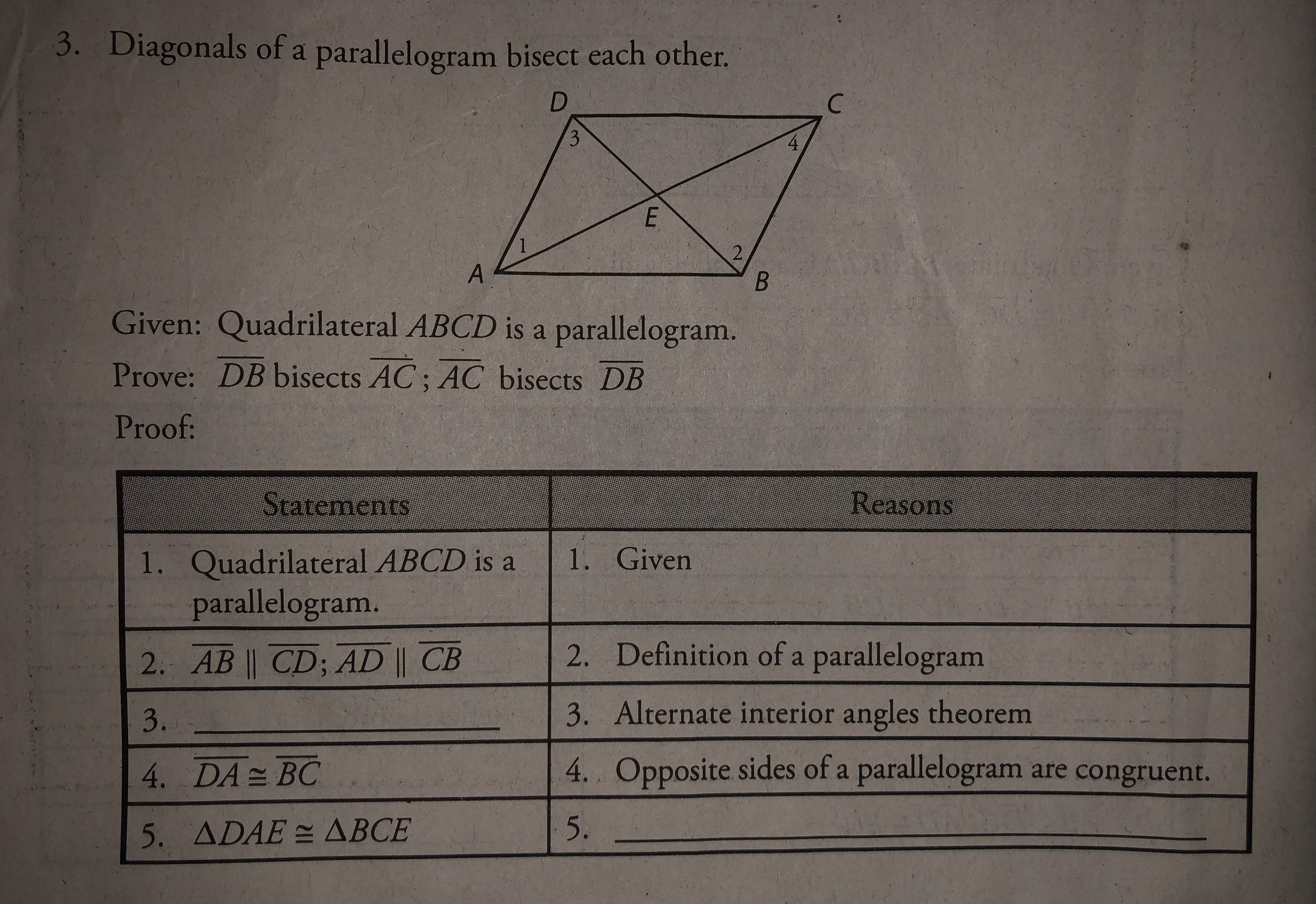 2. Consecutive angles of a parallelogram are