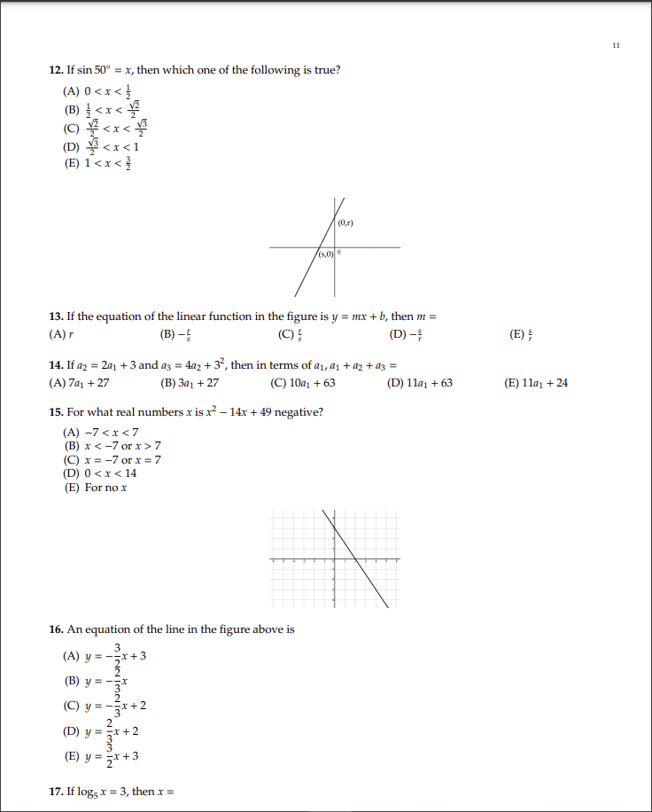 11 12. If sin 50" = x, then which one of the