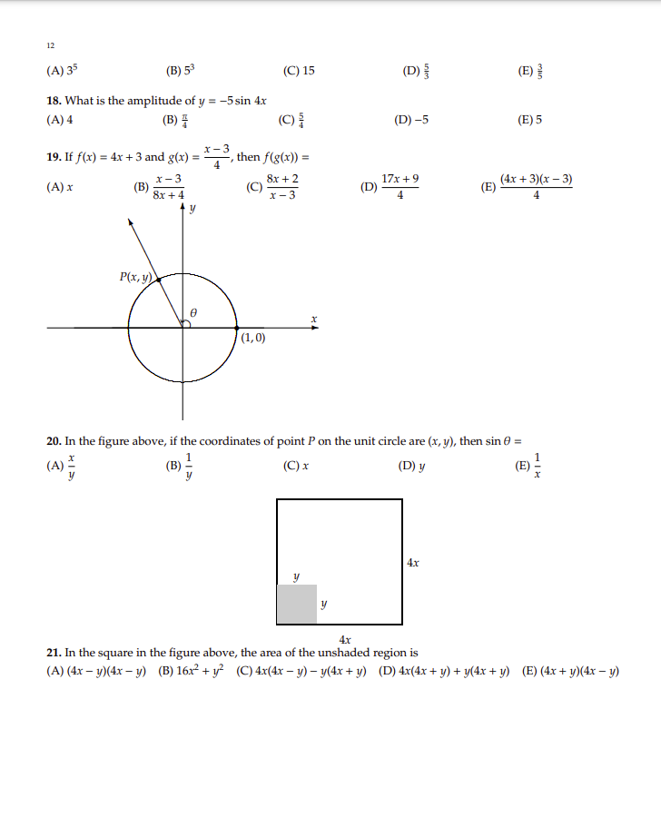 11 12. If sin 50" = x, then which one of the