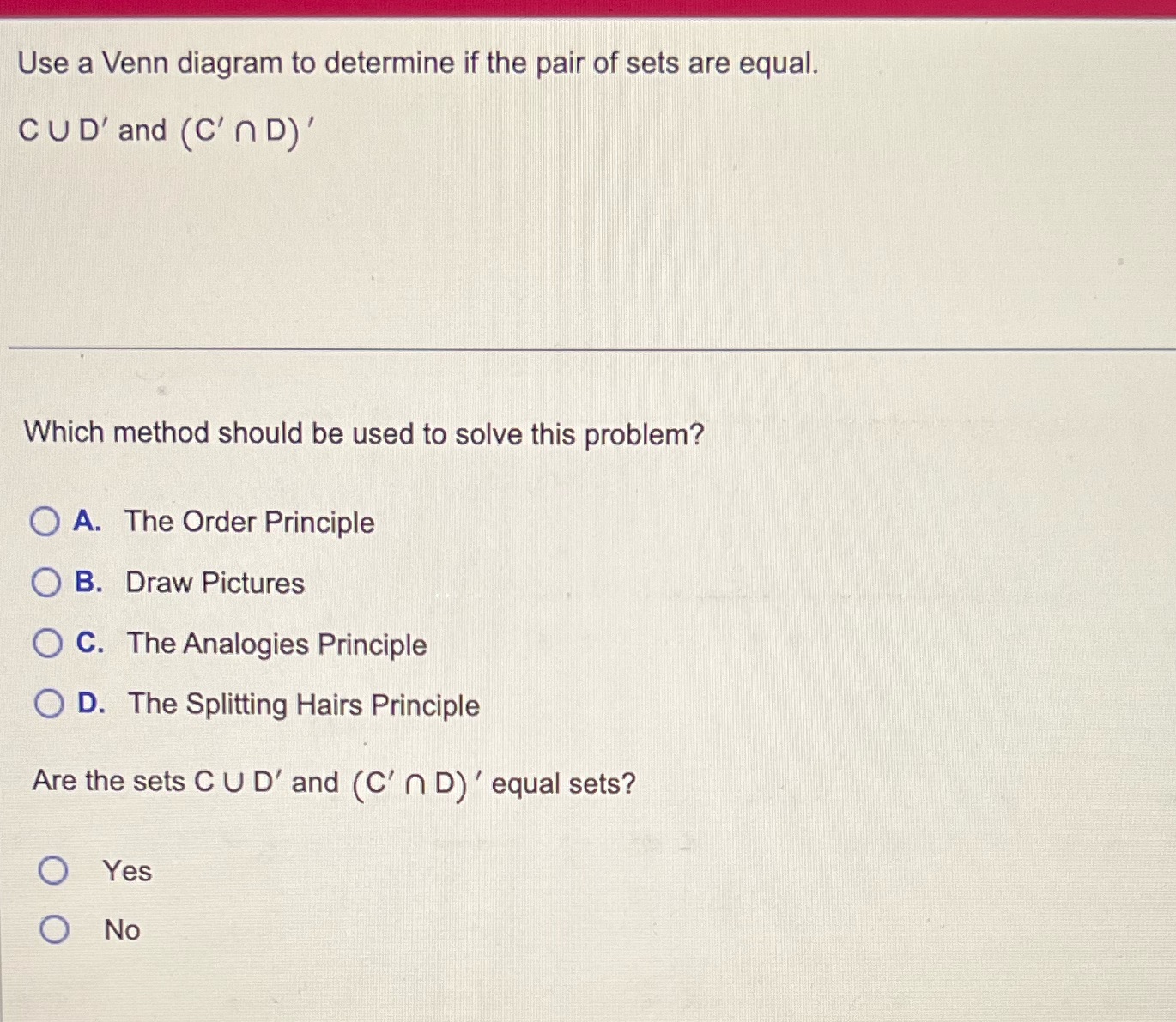 Use a Venn diagram to determine if the pair of