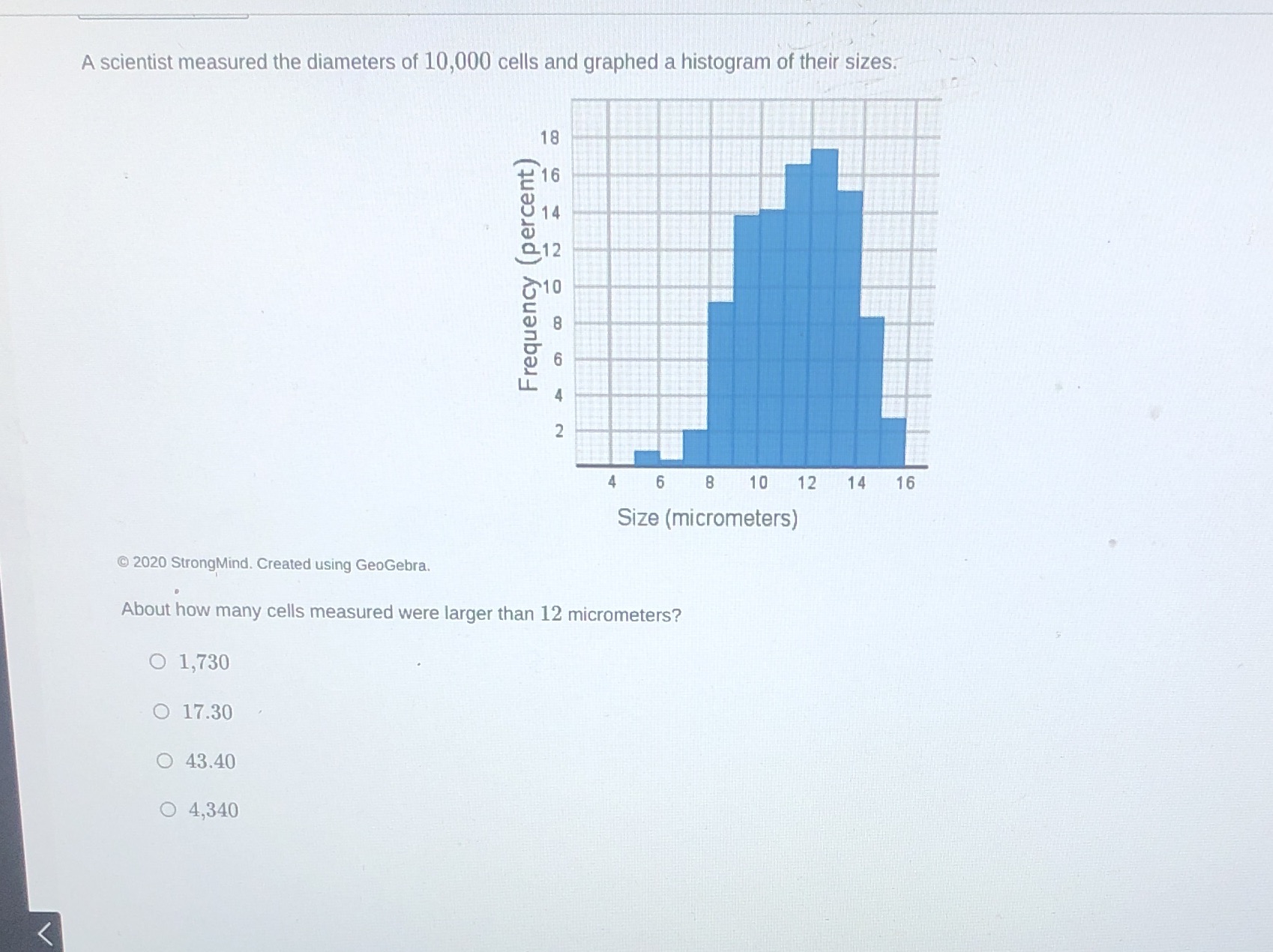 A scientist measured the diameters of 10,000