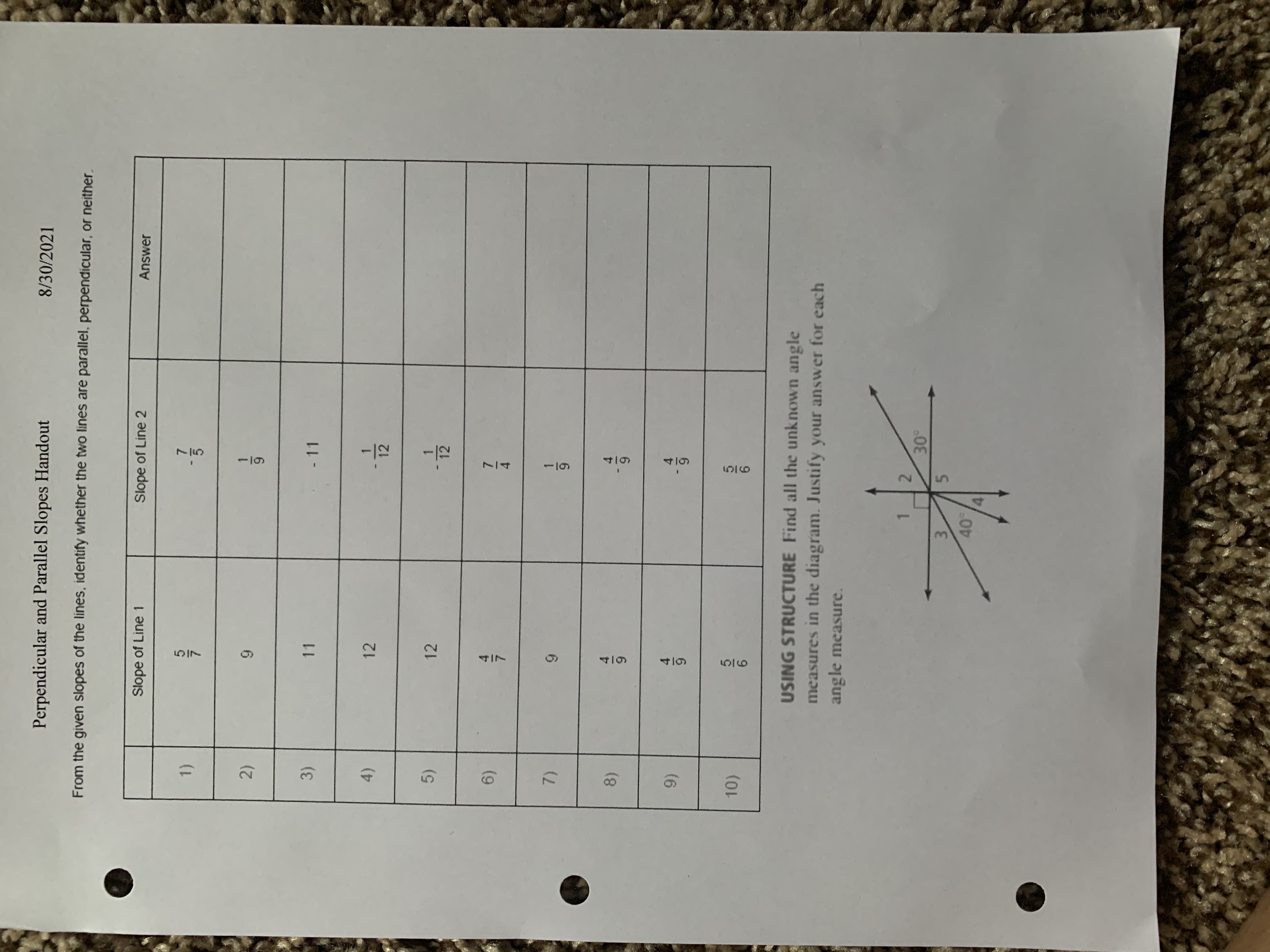 question stay in the paper Perpendicular and