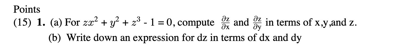Points (15) 1. (a) For 2:122 + y2 + 23 - 1 = 0,