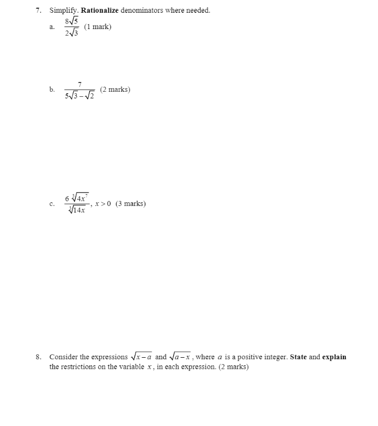 please help with the following on radicals 7.