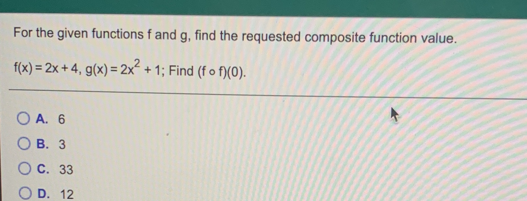 For the given functions f and g, find the