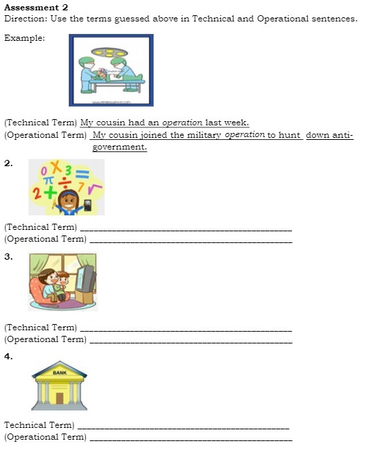 Assessment 2 Direction: Use the terms guessed