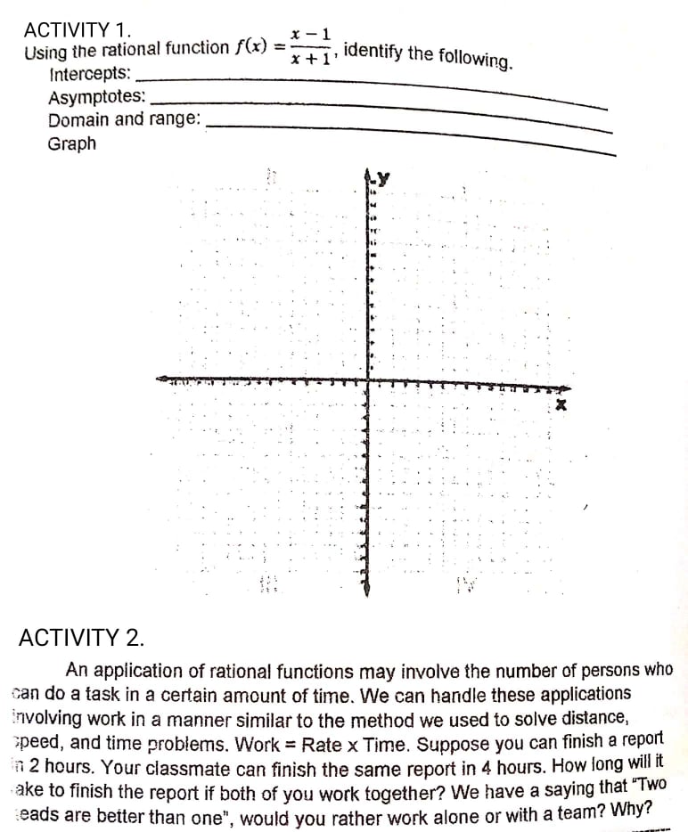 Graphing Rational Function (2 ACTIVITIES) Please
